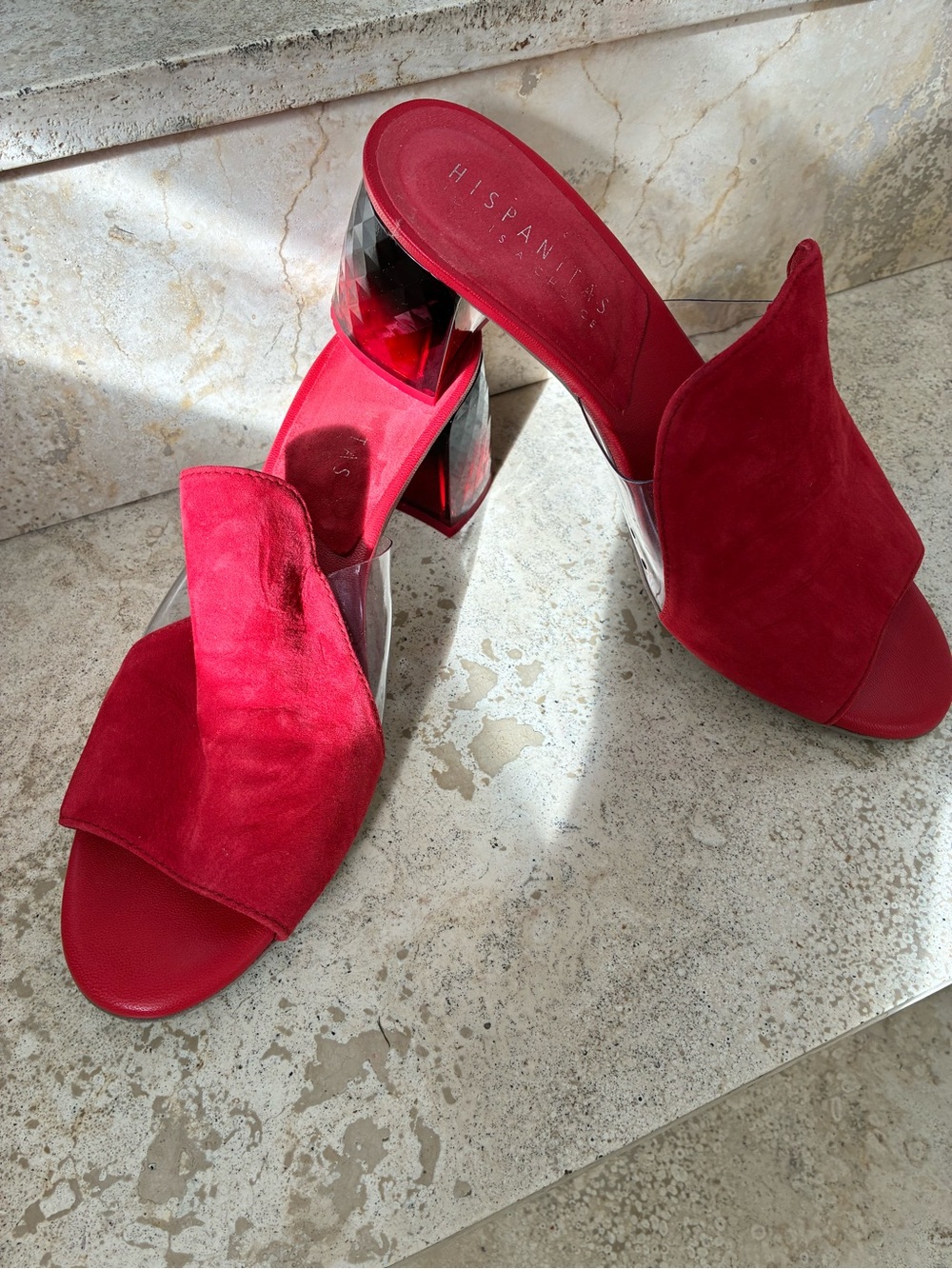 Hispanitas Red Suede Block Heel Mules